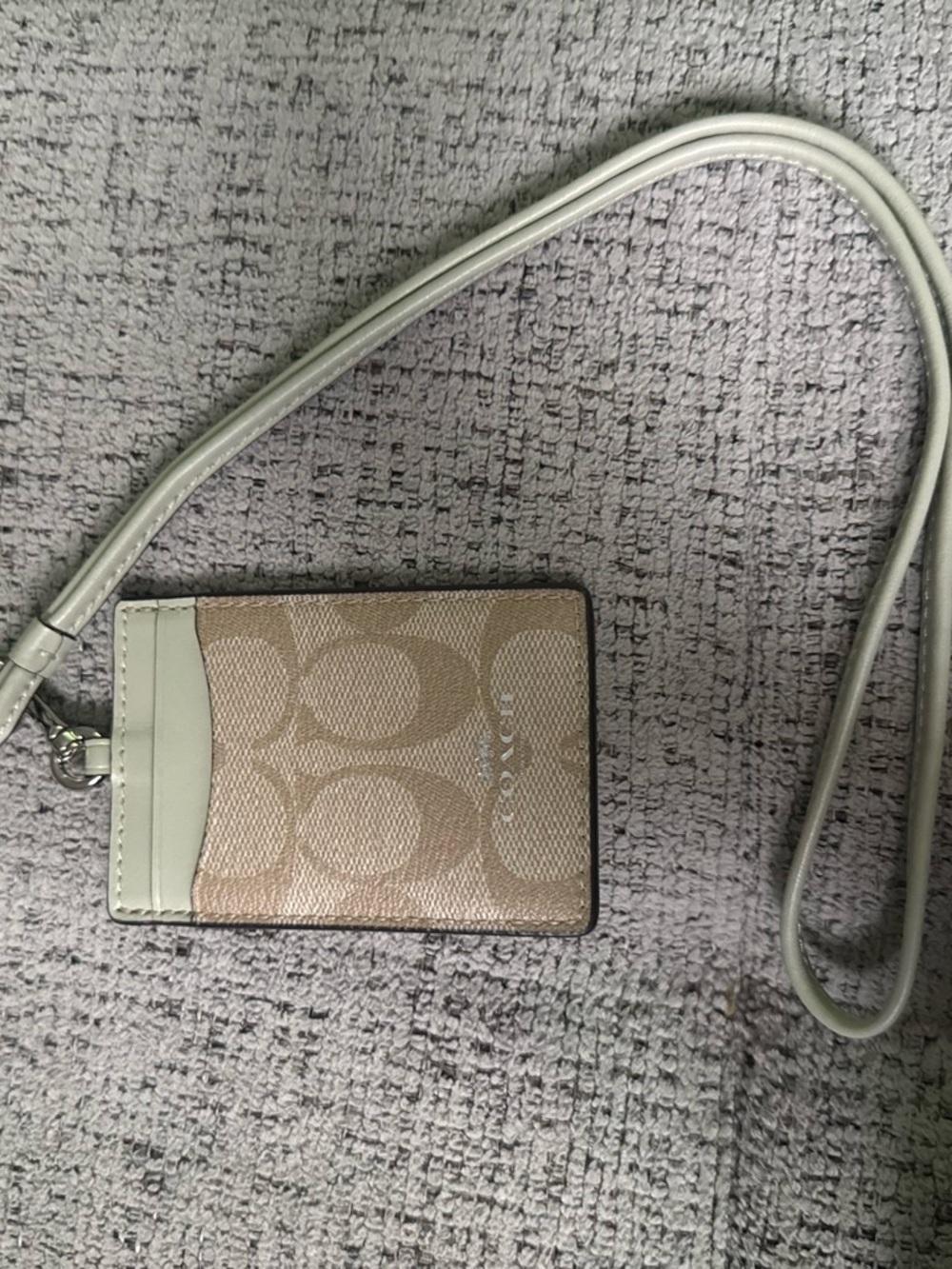 Coach Signature Mini Lanyard Card Holder in Beige and Light Gray